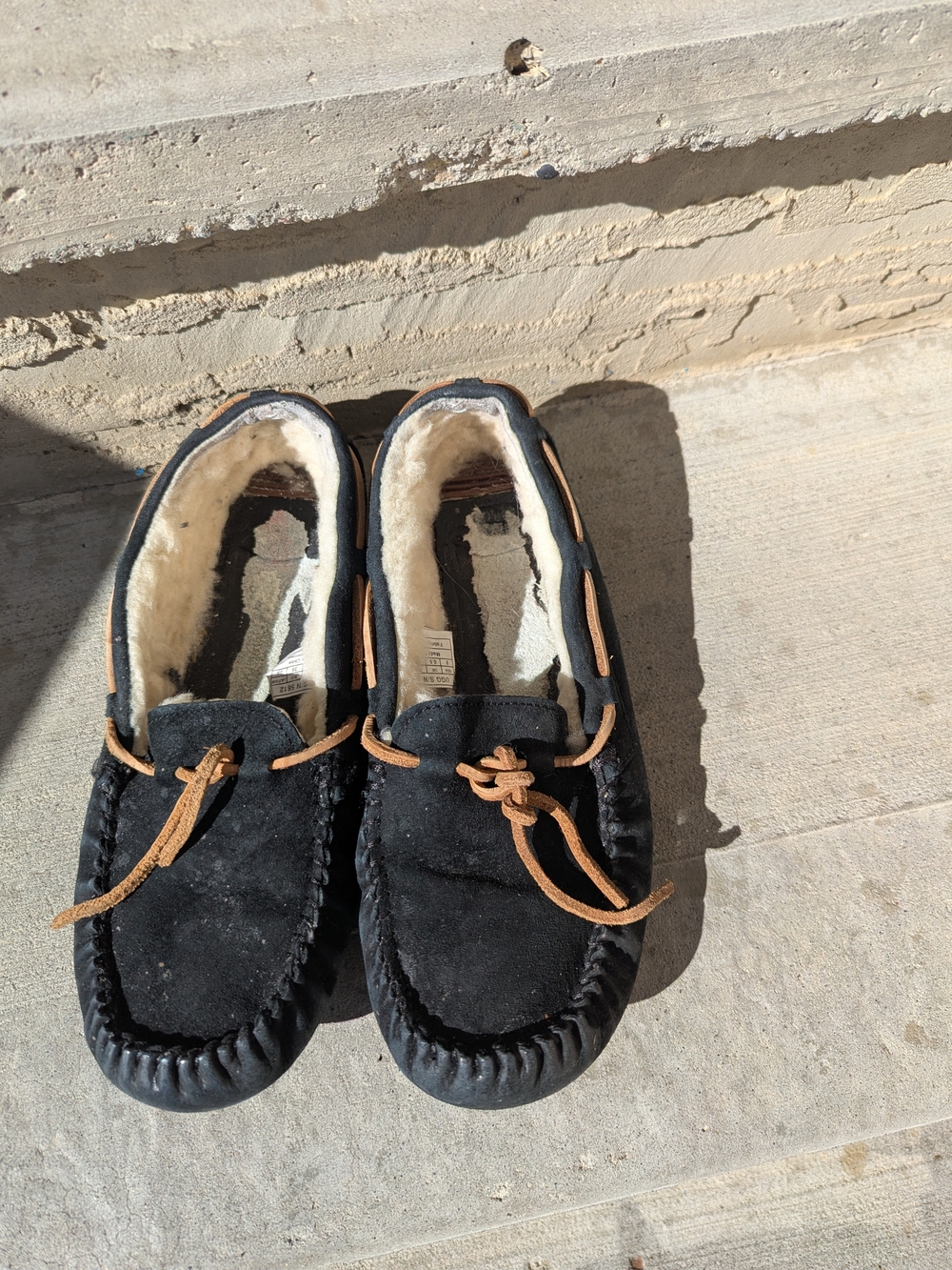 Women's Black Suede Moccasin Slippers with Tan Lacing